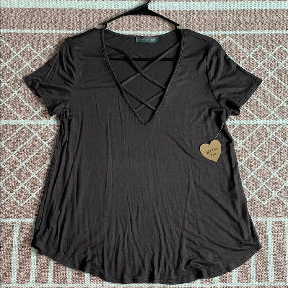 Dark Gray Top with Crisscross detail